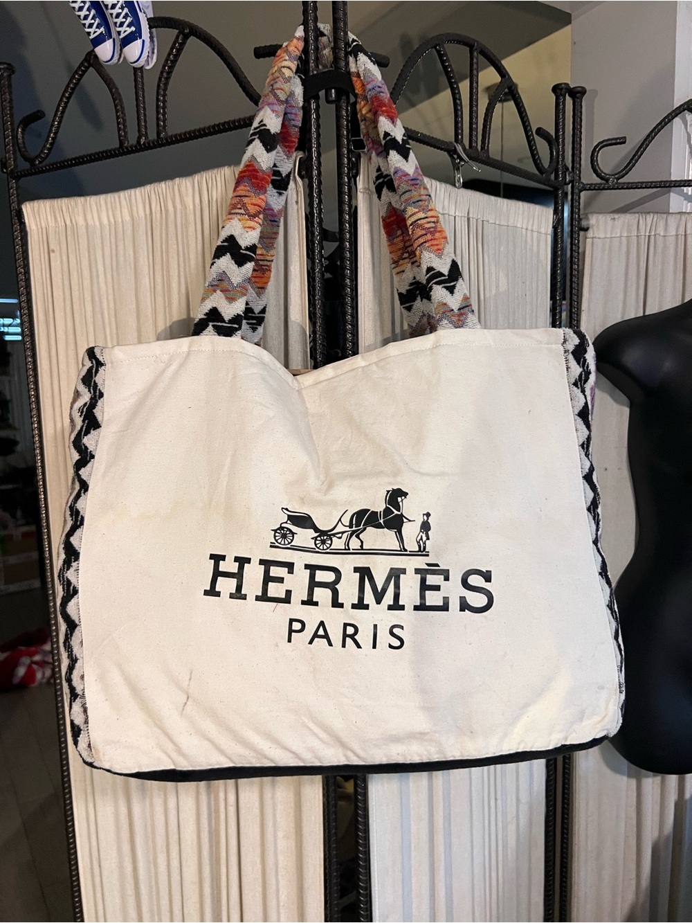Handmade beach ready Canvas Tote with Multicolor Soft fabric Straps